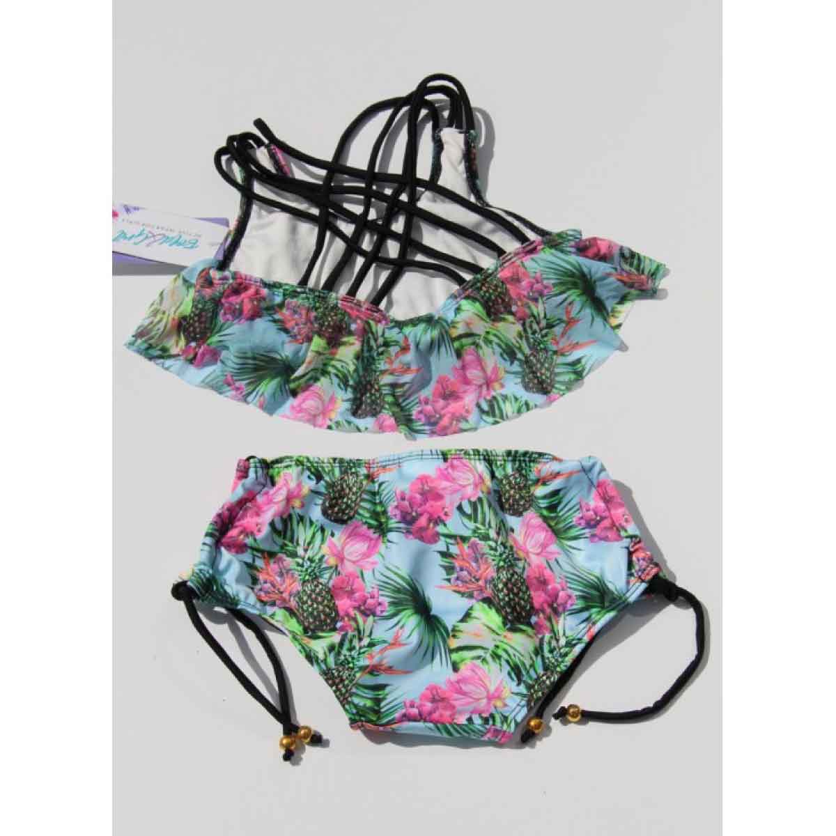 Bulk-buy Stylish Girls Swim Suits Solid Ruffle Straps Two Pieces